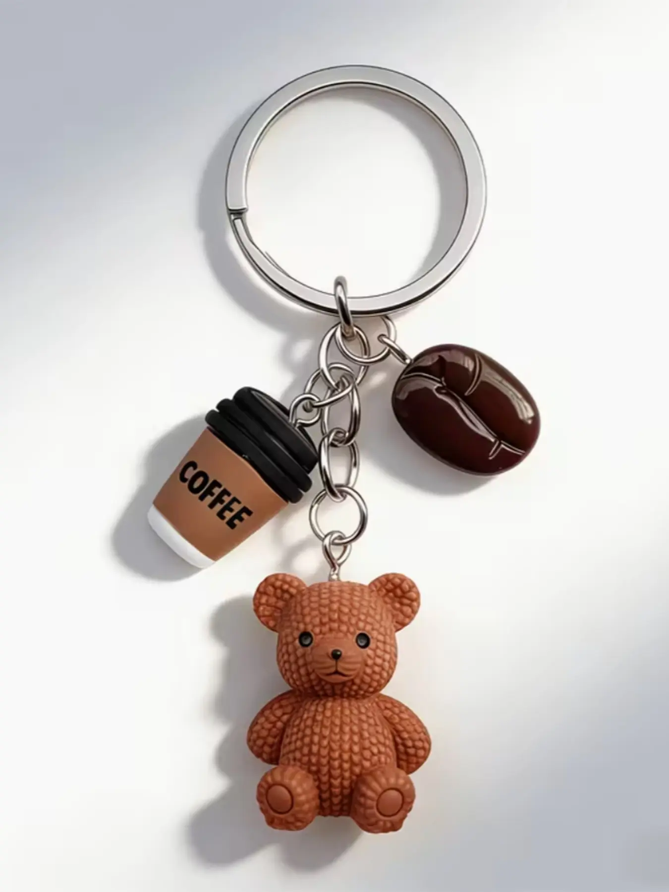 Coffee Core Adorable Neutral Knitted Texture Mini Bear Bag Charm, Coffee Cup & Coffee Bean Keychain, Back To School Birthday BFF Gift For Teen Girls & Women Coffee Lovers