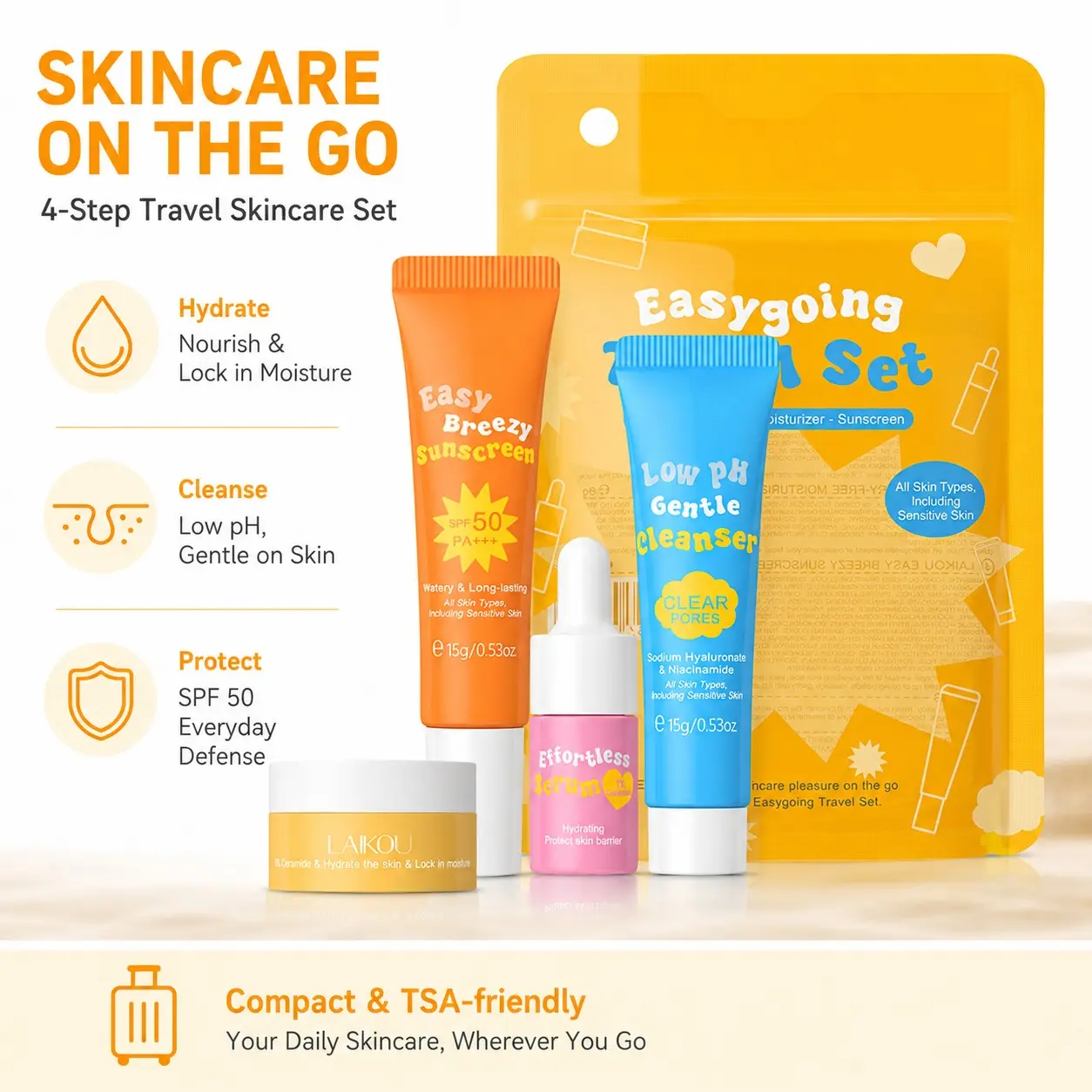 7X Ceramide Complex Skincare Travel Kit Soothing Niacinamide Hyaluronic Acid Cleanser Moisture Hydrate Sensitive Troubled Skin Non-irritating Facial Skin Care Product Essential for Healthy Skin