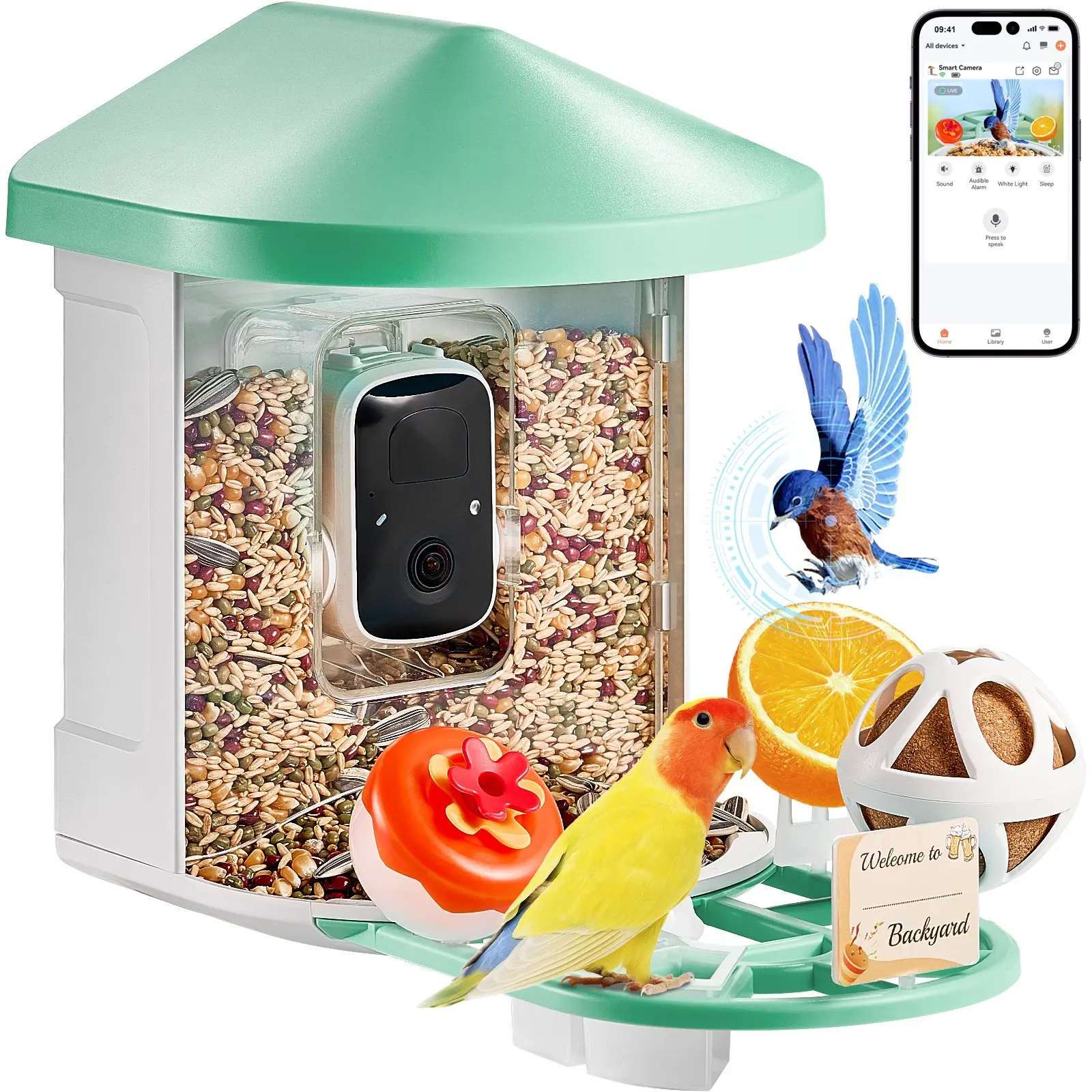 【toolupgrade】VEVOR Smart Bird Feeder with Camera, 2K HD AI Identify 10, 000+ Bird Species, Solar-Powered Bird Watching Camera with Auto Capture Instant Notify, Wireless Outdoor Ideal Gift for Bird Lovers (Green)
