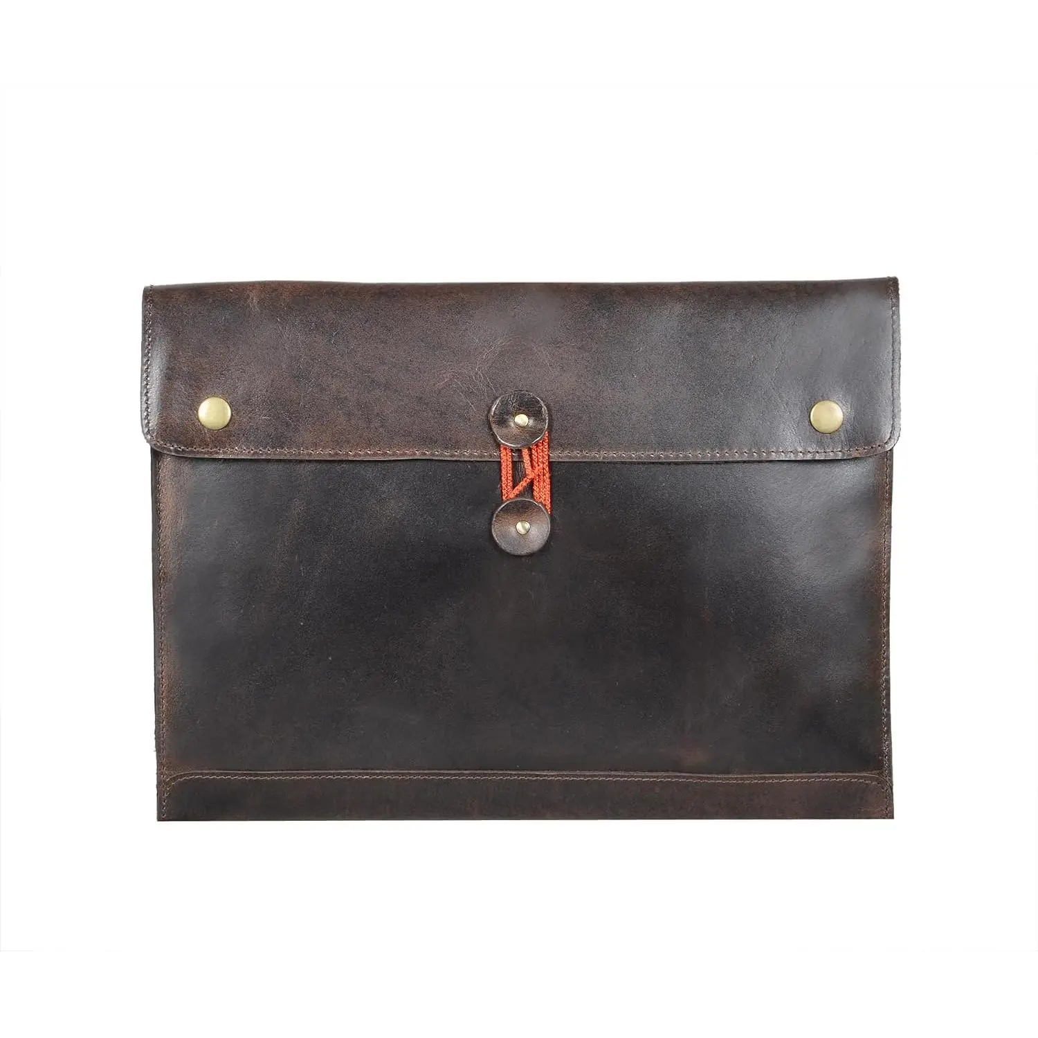 Leather Envelope Portfolio with Brass Snaps Secure Close - Letter Size Document Folder Organizer, Laptop Sleeve Case for Men/Women (Blue)