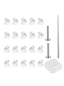 Invisible Piercing Retainers - 20 pcs 16g (1.2mm) Internally Threaded Clear Stud Tops for Nose Studs, Lip Rings, Cartilage - Screw-On Replacement Ends for Work, School, Family