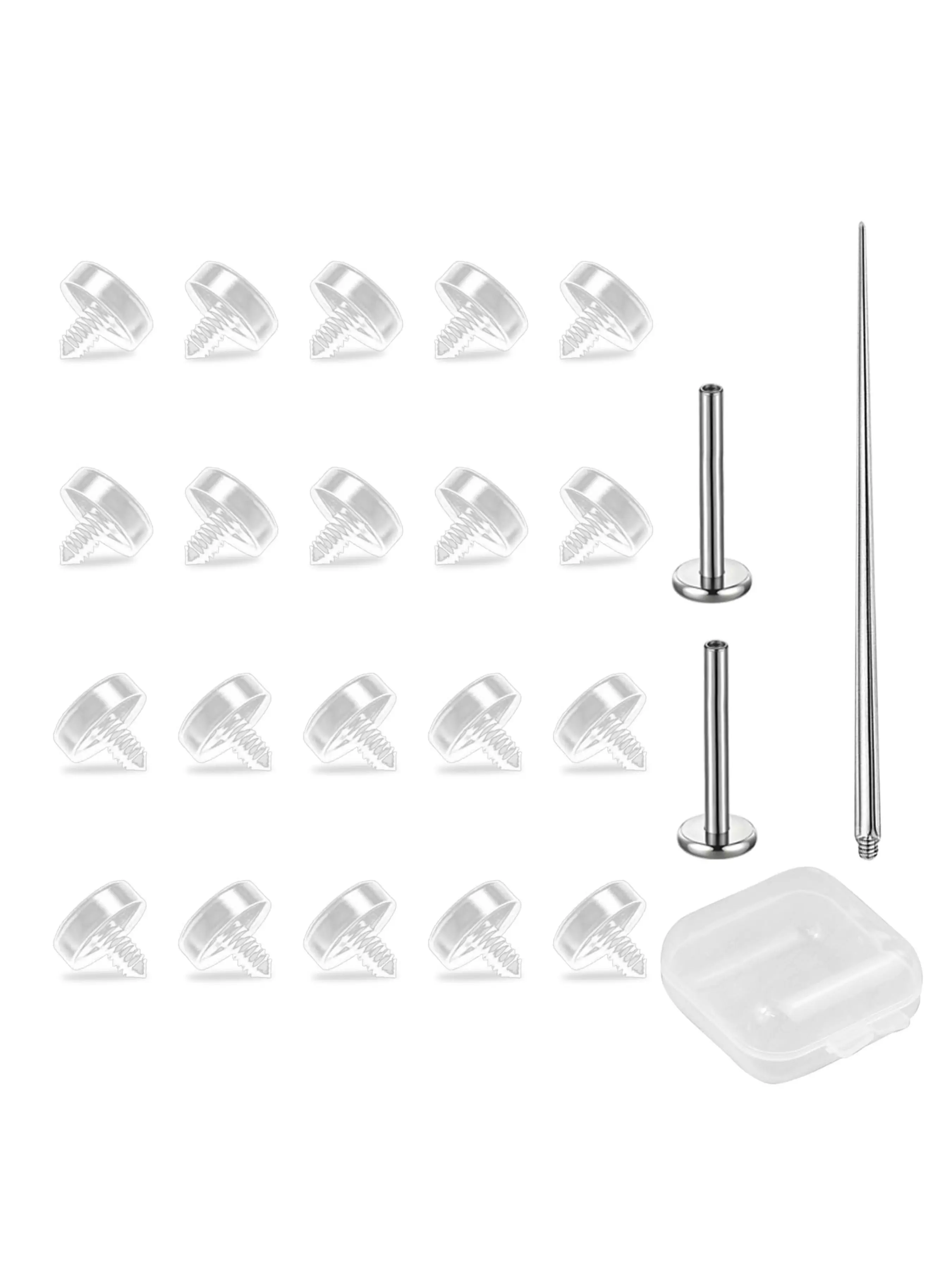 Invisible Piercing Retainers - 20 pcs 16g (1.2mm) Internally Threaded Clear Stud Tops for Nose Studs, Lip Rings, Cartilage - Screw-On Replacement Ends for Work, School, Family