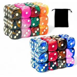 48 Pack of 16mm Marble Swirl D6 6 Sided Dice Set Round Corner Board Game Dice for MTG DND Tenzi Farkle Yahtzee Bunco or Learning Math (White Pip Multicolor Swirl)