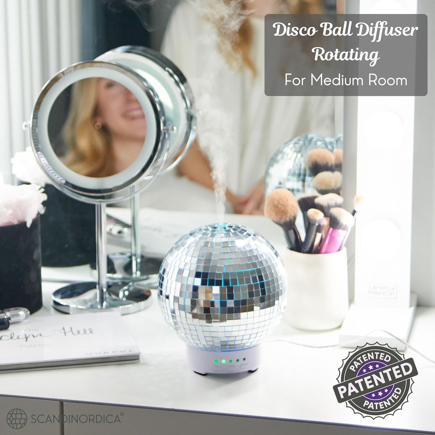 Disco Ball Diffuser - Original Rotating Disco Essential Oil Diffuser with Whisper Quiet Operation, 14 Color Night Light & 4Time Settings |     Cute Eclectic Home Decor for Medium Room Silver