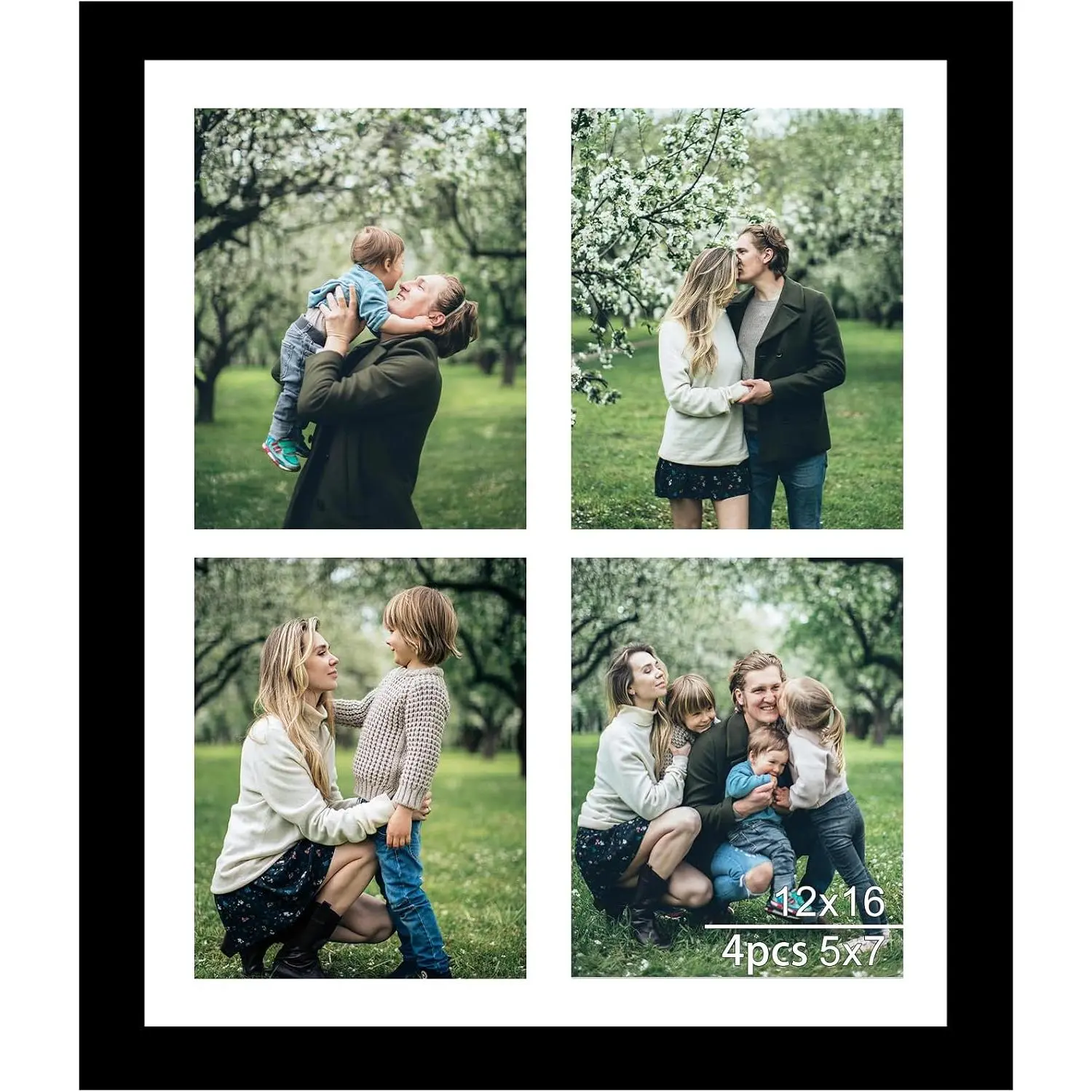 12x16 Picture Frame, 5x7 Collage Picture Frame, Display 4 count 5x7 Photos or 12x16 Picture, Four Opening 5x7 Collage Frame for Wall , Lightweight 5 x 7 Multi Photo Frame, Black