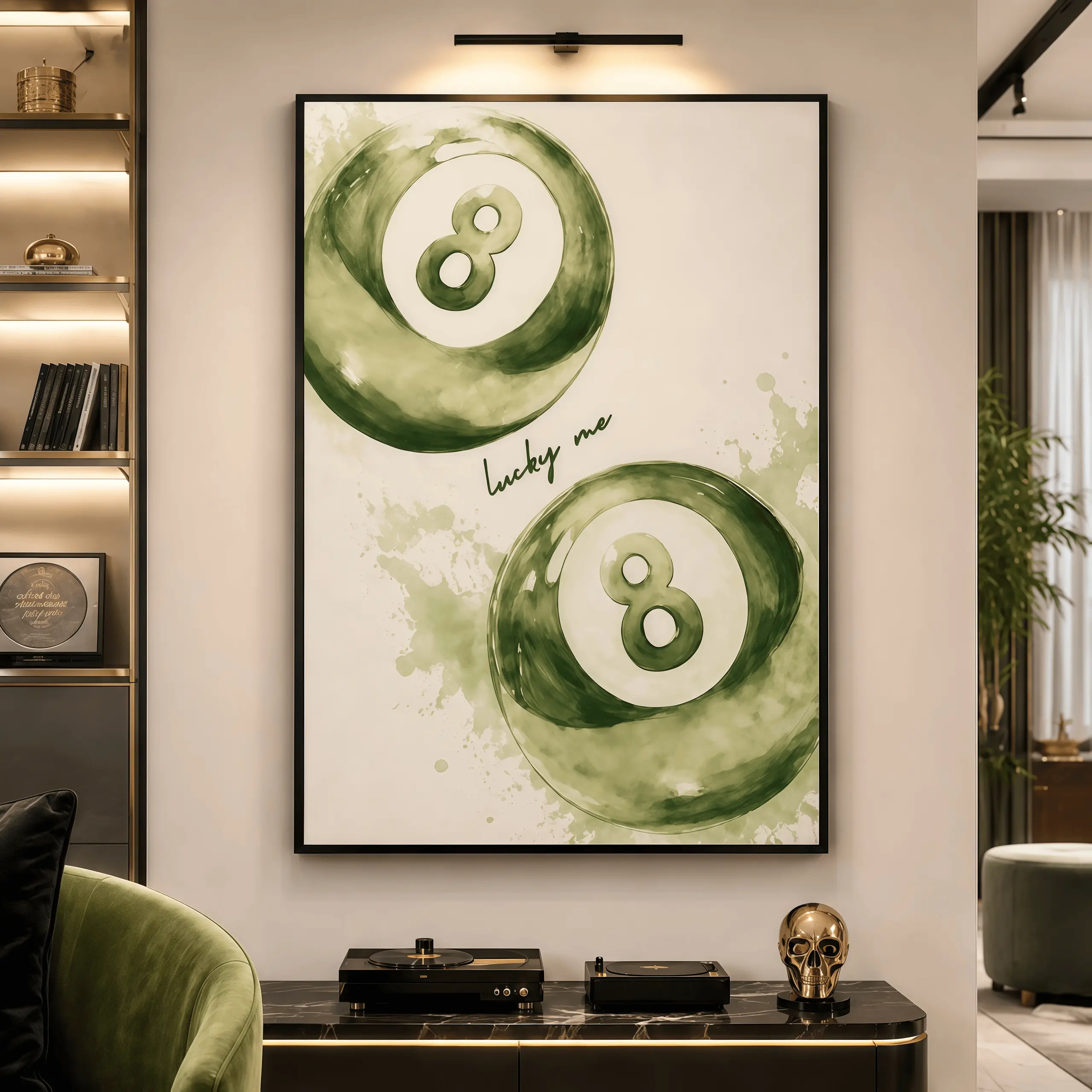 8 Pool Ball Print, Sage Green Lucky Me Poster, Apartment Wall Art, Retro Poster, Maximalist Wall Art, Preppy Posters, Aesthetic Poster (UNFRAMED) Vintage Wall Art Creative Wall Art, Billiards Room Decor, Retro Game Artwork, Trendy Room Decoration