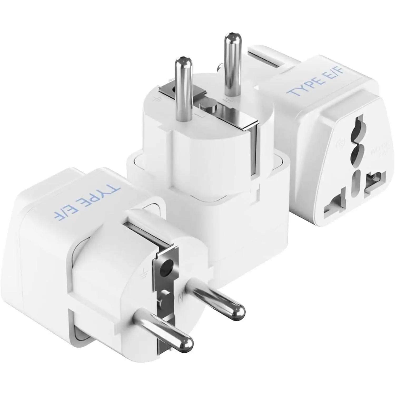 Schuko Germany France Travel Power Adapter, Grounded European Type E/F Plug, USA to Europe EU Socket Adaptor - 3 Pack for Norway, Korea, Spain, Greece, Russia, IcelandGift