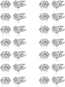 14 Pairs Magnetic Stud Earrings Multicolor Cubic Zirconia Clip on Earrings Set Non-Piercing Fake Earring Jewelry for Women Men 4MM
