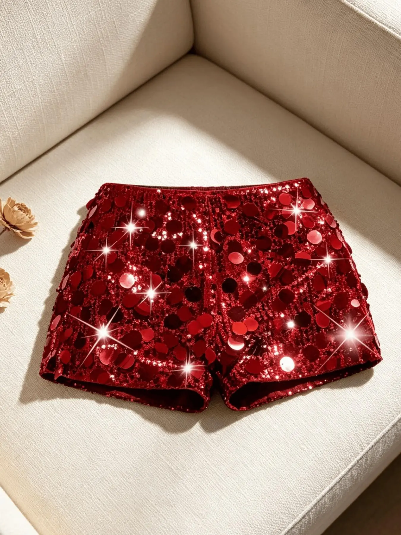 Women's Sequin Shorts, Elastic Design, Slim Fit, Shiny Sexy, Fashion Trendy with Pearl Decoration, Perfect for Party Nightclub Wear