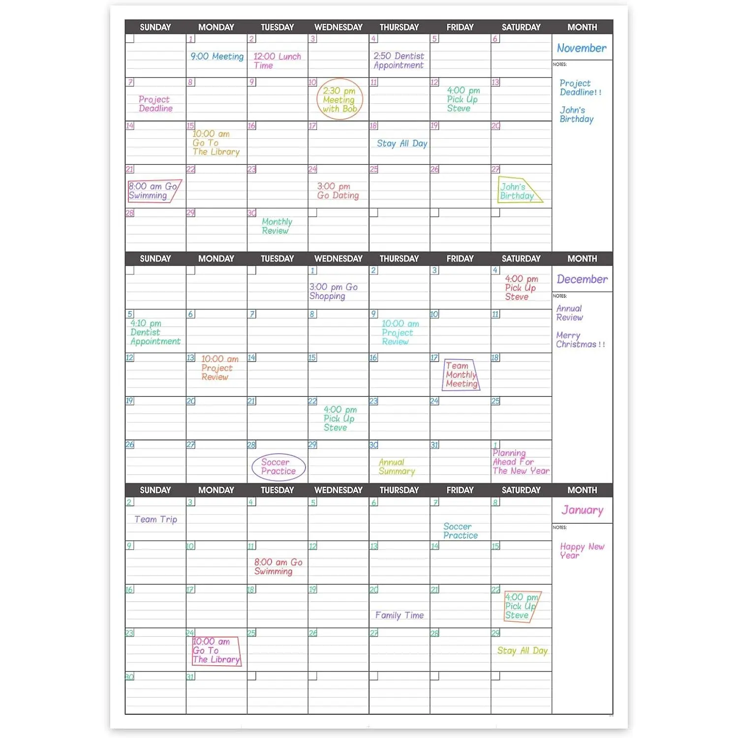Large Dry Erase Calendar for Wall - 3 Month Vertical Wall Calendar, Blank  Monthly Quarterly Planner Undated, 27.8"x41" Whiteboard Calendar, Office, Classroom