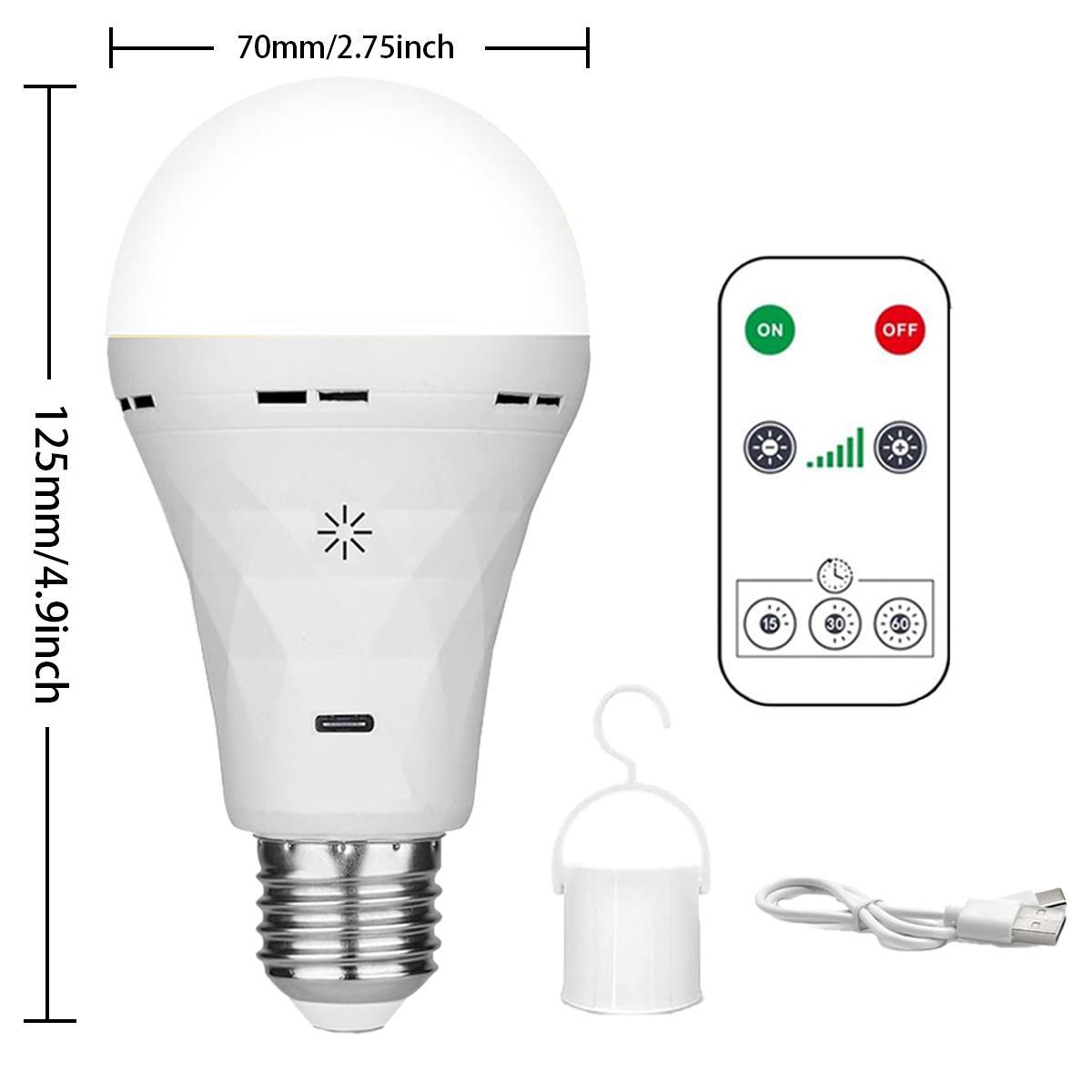 Rechargeable LED Bulb, 1 Count Smart LED Bulb with E27 Base, Dimmable LED Bulb with Timing Function, Remote Control LED Light Bulb for Home, Office, Bedroom