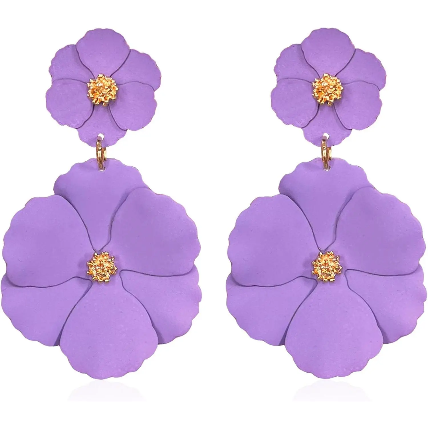 Large Double Flower Earrings Candy Color Metal Dangle Romantic Boho Sweet  Chic  Flower Statement Earrings for Women Wedding Party
