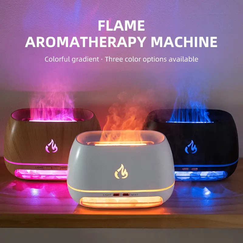 Salt Stone Ultrasonic Flame Aromatherapy Diffuser, Wood Grain Essential Oil Diffuser Night Light, Home Bedroom Office Humidifier, Dual Function Aromatherapy