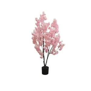Handmade Realistic Artificial Cherry Blossom Tree – Pink Silk Faux Flowers in Plastic Pot – Decorative Plant for Indoor Outdoor Home, Office, Wedding, Party