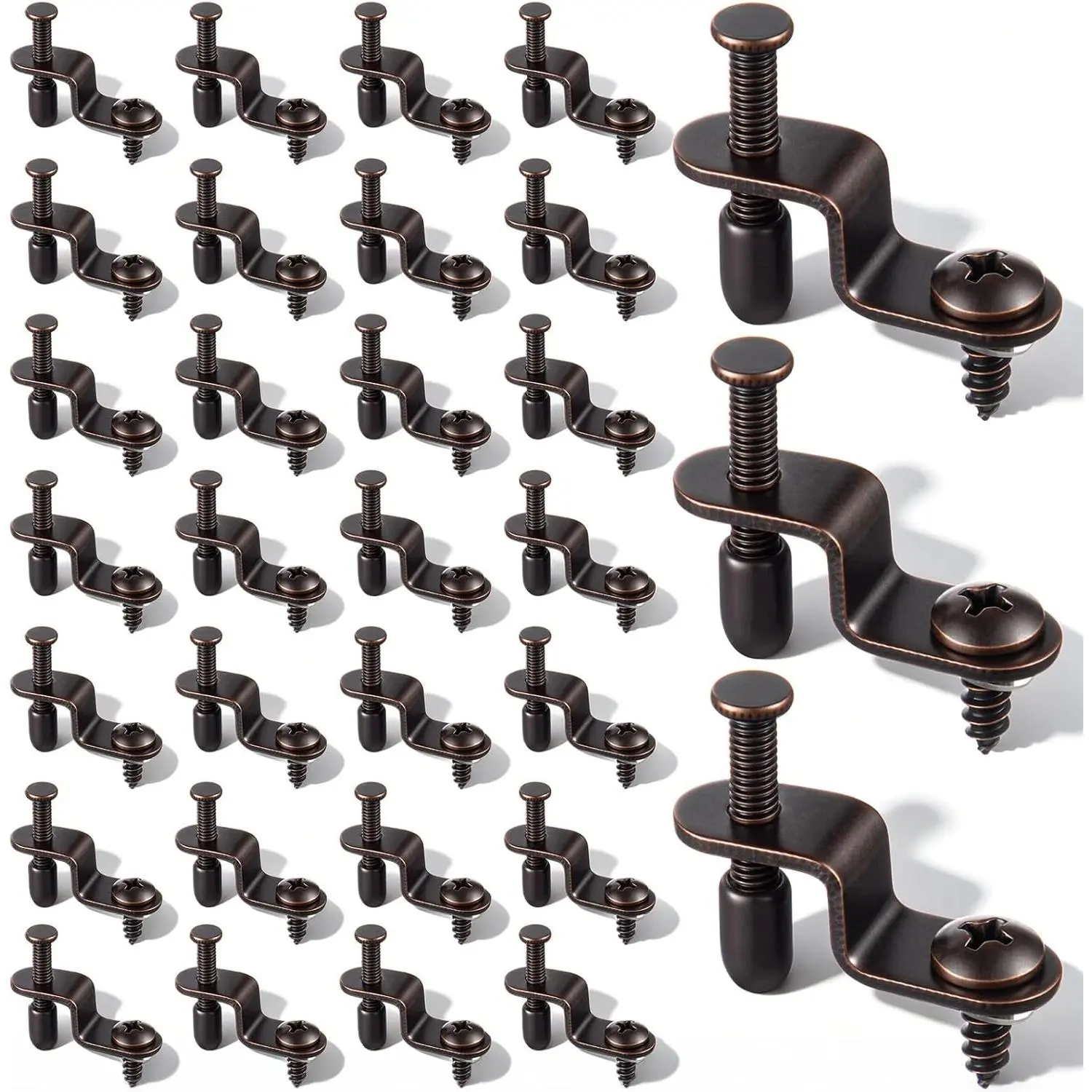 Hicarer 30 Pack Adjustable Glass Retainer Clips, Antique Bronze Steel Glass Fasteners with Vinyl Tip & Nylon Washer, Fit for Cabinet Doors, Mirror, Display Case, Furniture Repair