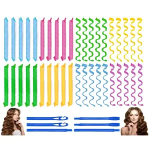 40PCS Hair Curlers Heatless Wave and Spiral Two Styles Formers(16inches) with 4PCS Styling Hooks Magic Hair Rollers No Heat Damage for Women and Kids’ Short and Medium Hair (16inch)