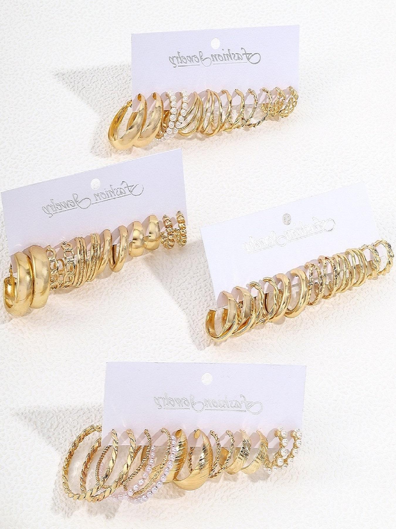 Punk Style Faux Pearl Decorated Hoop Earrings, 24 Pairs Fashionable Earrings for Women & Girls, Trendy All-match & Exquisite Jewelry for Birthday Gift, Hoop Earring Sets