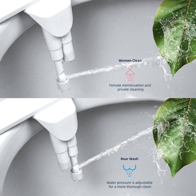 Toilet Seat Bidet with Self Cleaning Dual Nozzle, 1 Set Adjustable Hot & Cold Water Spray Non-electric Mechanical Bidet Toilet Attachment, Gift for Summer, Home Essentials