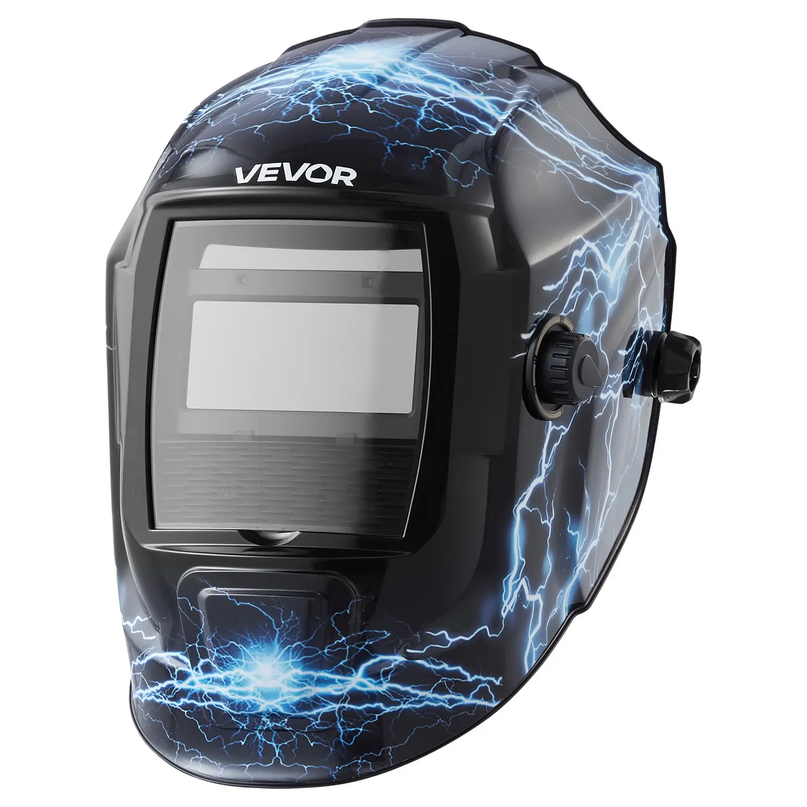 VEVOR CRIUS Series Blue Lightning Welding Helmet, Auto-Darkening Solar-Powered Welder Mask with 2 Arc Sensors, 3.66" x 1.69" True Color Hood, Shade 4/9-13 for TIG, MIG, ARC Welding & Grinding