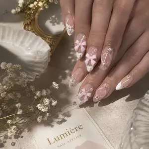 24pcs Almond Press-On Nails, French Ballet Style Bow Design Fake Nails Set, Includes Jelly Glue & File, French Tips Nails  Veloura