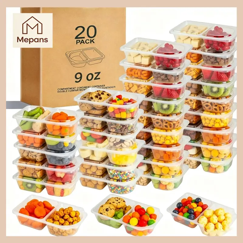 Reusable Snack Containers with Lids, Snack Containers, 20-Pack Snack Pack Containers, Meal Prep Containers Double Compartment, Food Storage, Container Portion Control for On the Go Travel Essentials and On the Go Meals, Camping Snack Tray Prep