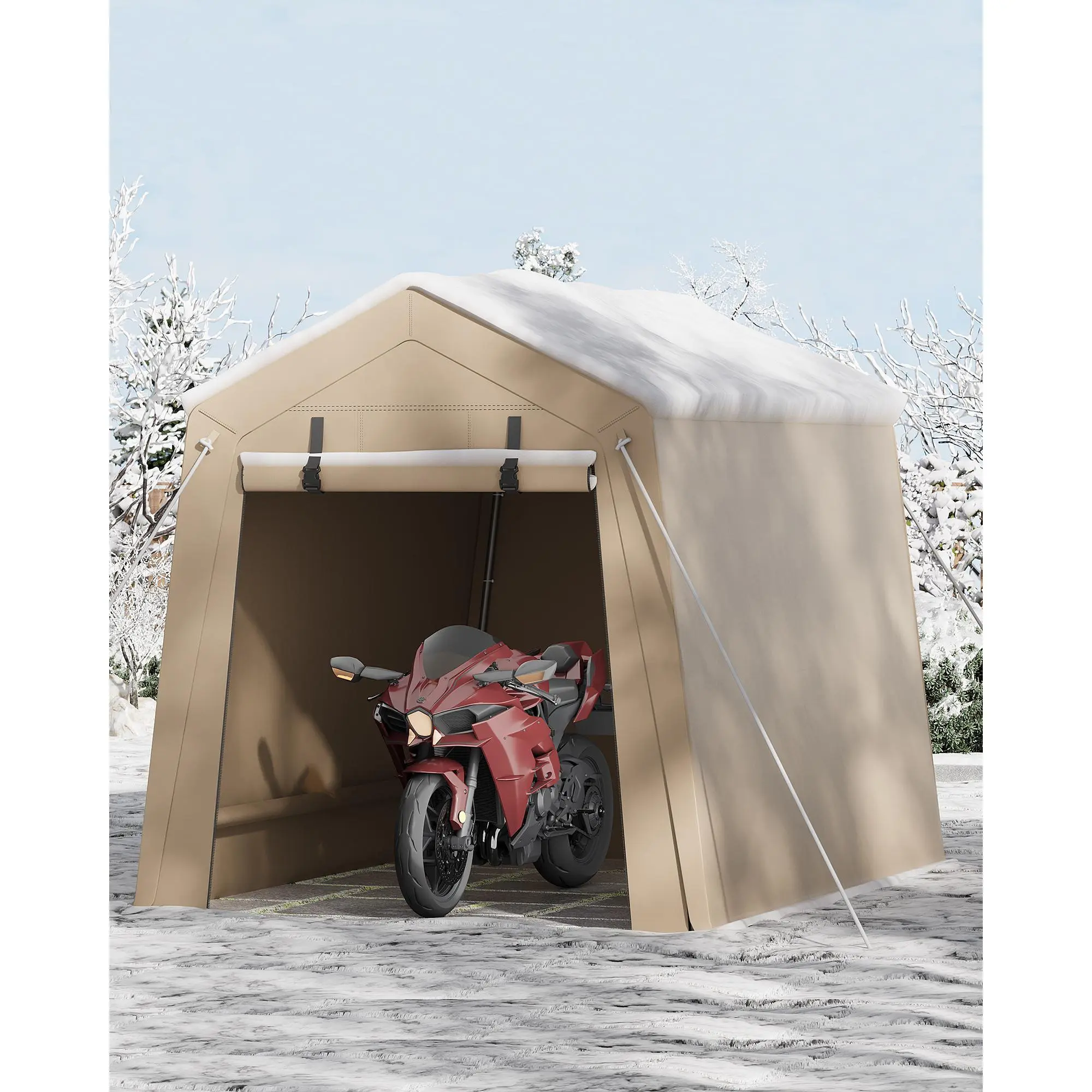 OP-6x8 Ft Carport Heavy Duty Tent  with Roll-Up Windows , Durable & Versatile ConstructionPortable Garage with Removable Sidewalls & Doors, Car Canopy All-Season Tarp for Car Boat Truck MotorcycleKhaki&Grey
