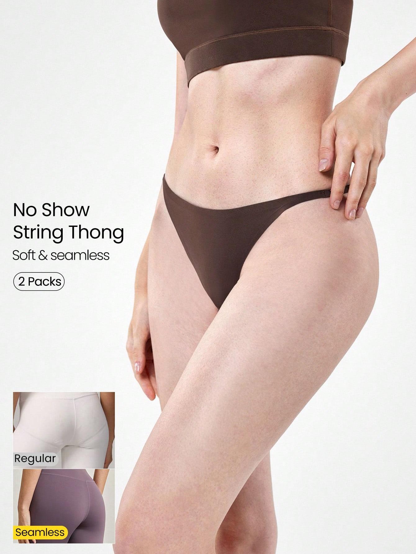 GLOWMODE 2-Pack Lightweight Invisible Flex Seamless Fit Mid-Rise Waist T-String No-Show Thong Underwear Daily Casual Wear