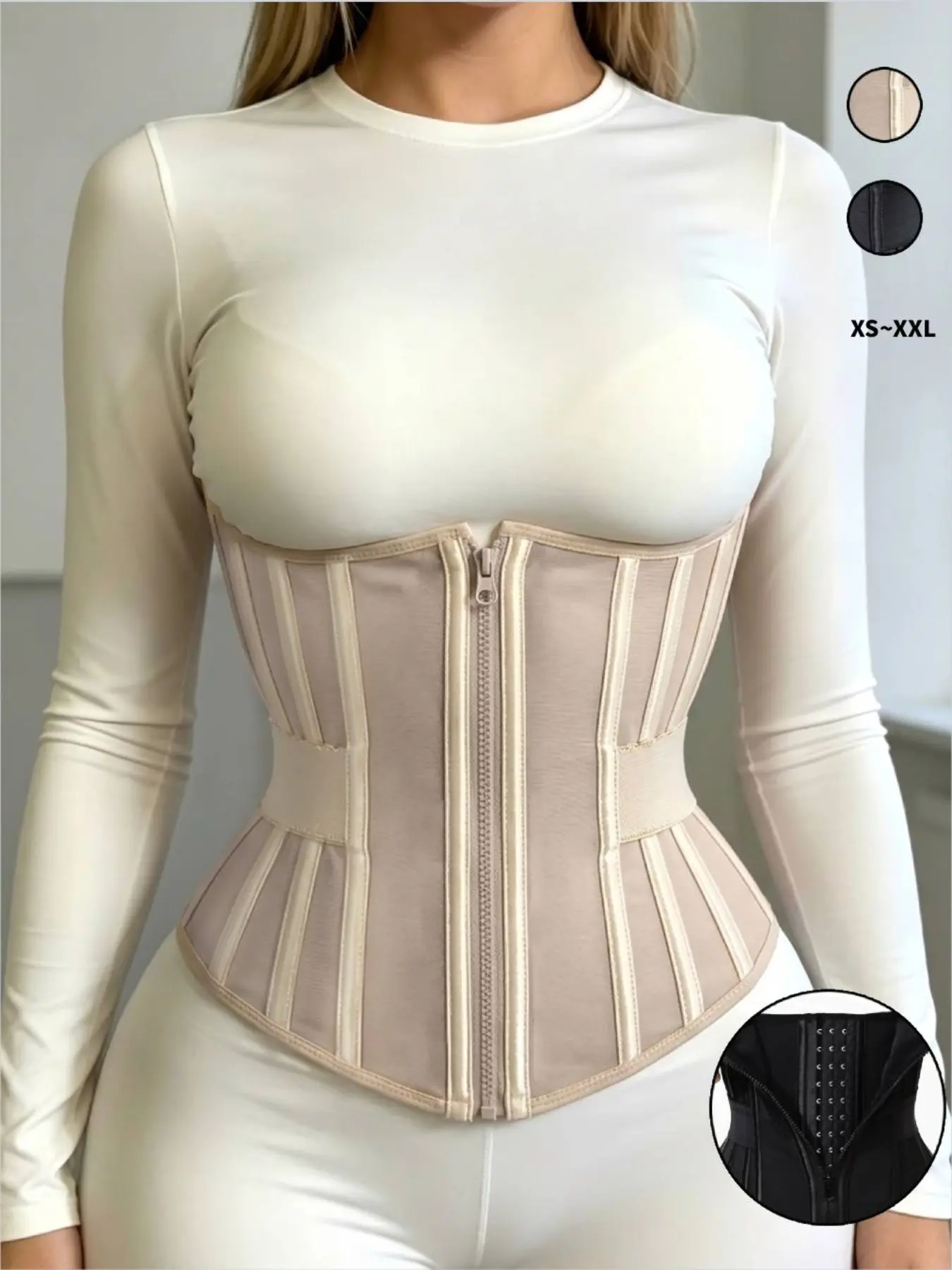 Women's High Elastic Waist Cincher Shapewear, Sporty Design with Adjustable Front Zipper and Buckles, Ideal for Everyday Workout and Daily Wear, Fitness Training Gear