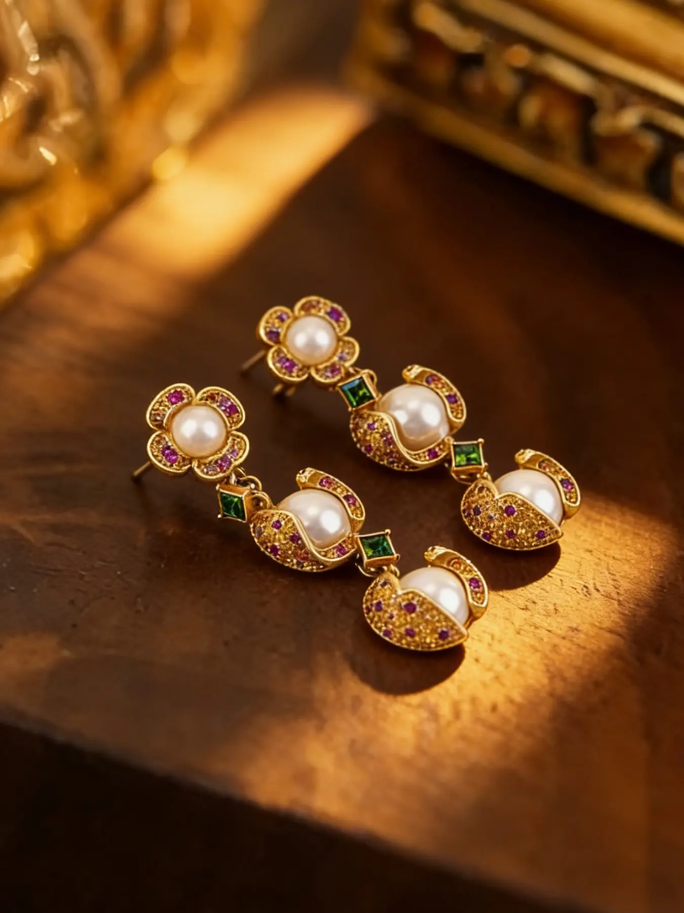 1 pair of vintage art pearl studded diamond earrings, suitable for daily wear, vacation dates, and other occasions, and also a surprising and exquisite small gift.