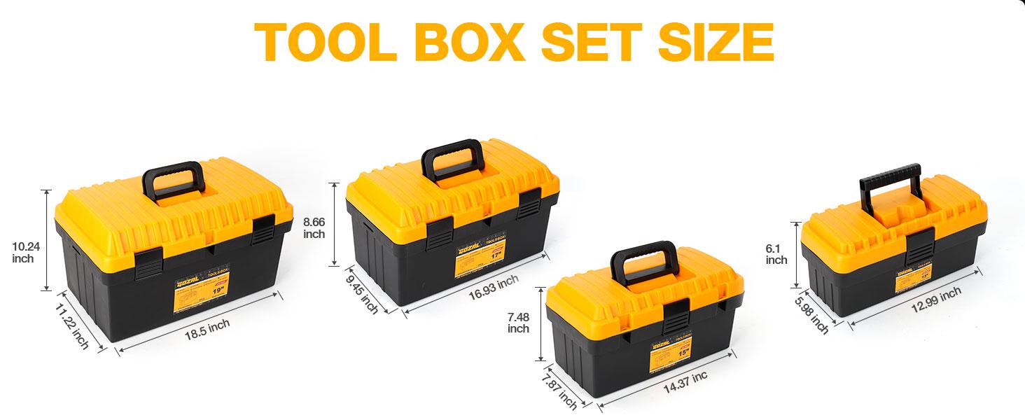 4 Pack Tool Box Toolbox with Removable Trays & Dividers,Lockable Box 13"15"17"19"Organizers for Workshop Jobsite Home Hand Craft