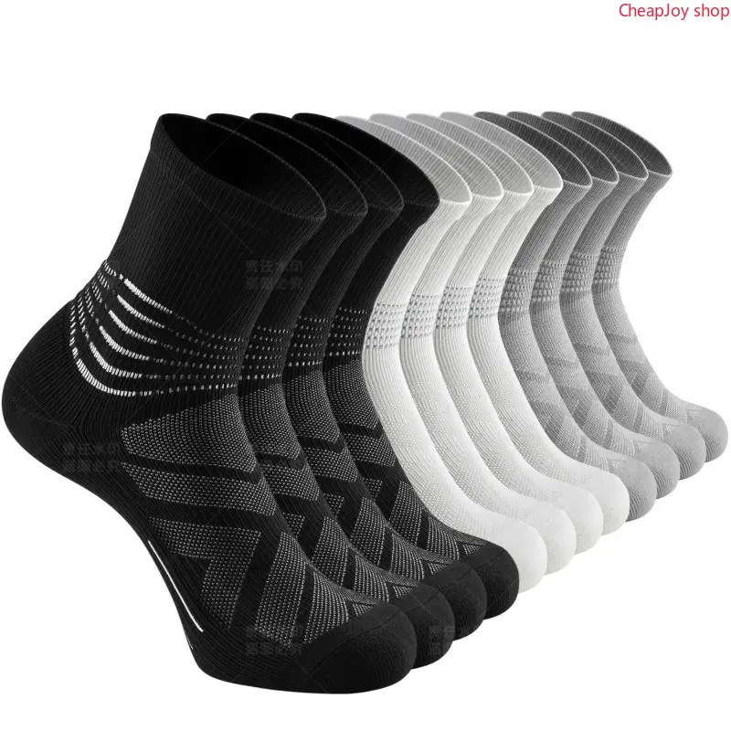 6pcs Men’s Mid-Calf Athletic Socks, Thick Non-Slip Elite Basketball Socks, Breathable Sweat-Wicking Sport Hosiery, Durable Cushioned Training Socks for Basketball, Running, Gym Workouts, Outdoor Sports & Spring Summer Daily Training Wear