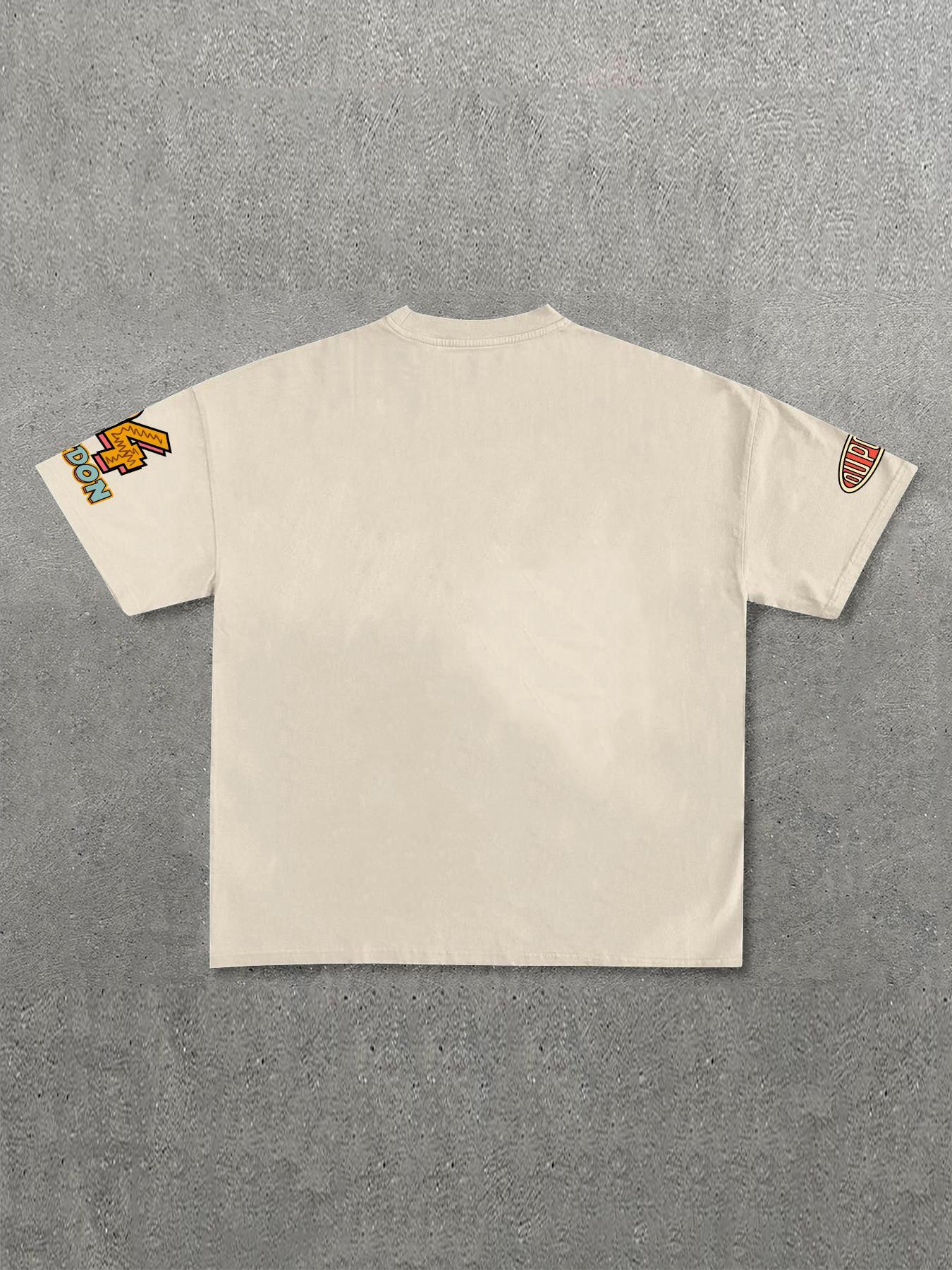 Men's Cartoon Graphic Print Round Neck Tee, Loose Casual Drop Shoulder Short Sleeve T-shirt, Men's Summer Top for Daily Wear