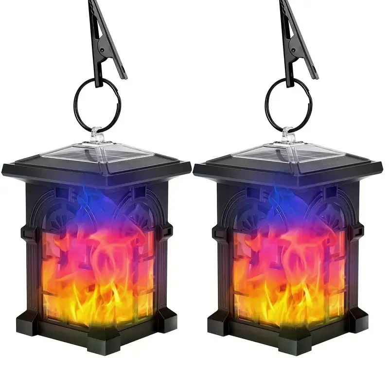 2 Pack LED Flame Bulbs, Waterproof Mini Solar Lanterns, Solar Powered Outdoor Flickering Flame Lights, Decorative Lighting Fixtures for Halloween Outdoor Decoration