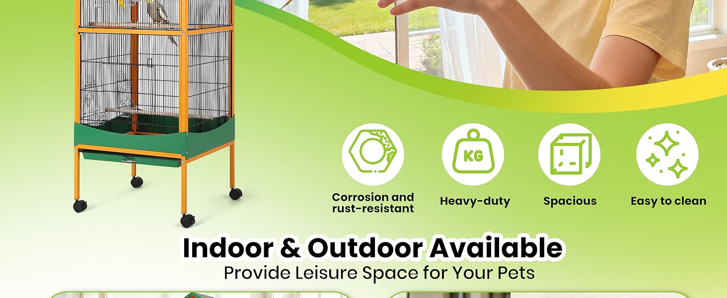 Bird Cage, 66''H Extra Large Bird Cage, w/Removeble Tray, Waterproof Roof, Easy to Clean, Lockable Caster, Indoor& Outdoor Application for Conure,Macaw,Budgie,Cockatiel,Lovebirds,Parakeet Bird Cage, 66''H Extra Large Bird Cage, w/Removeble Tray, Waterproof Roof, Easy to Clean, Lockable Caster, Indoor& Outdoor Application for Conure,Macaw,Budgie,Cockatiel,Lovebirds,Parakeet