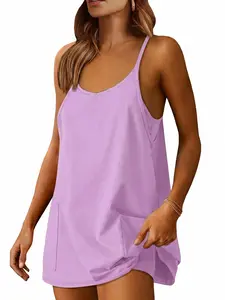 Summer Fashion Relaxed Tank Workout Romper Dress | Fresh Minimalist Sleeveless Mini Dress with Shorts | Chic Urban Loungewear for Home, Travel & Gym