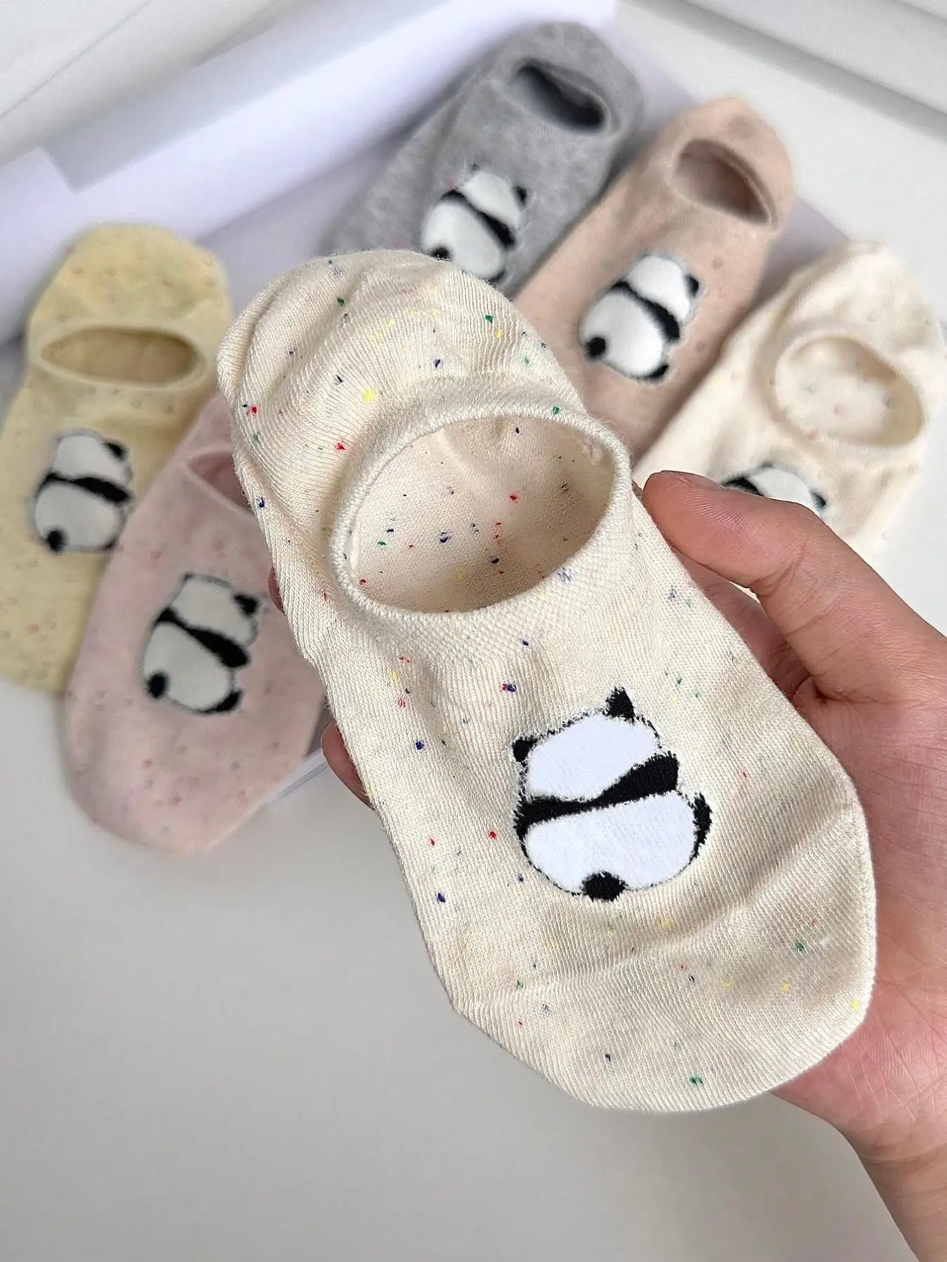 5 Pairs Women's Cartoon Panda Socks, Low Top Invisible Socks, Breathable Anti-Slip Summer Socks, Comfortable and Versatile, Spring/summer Wear