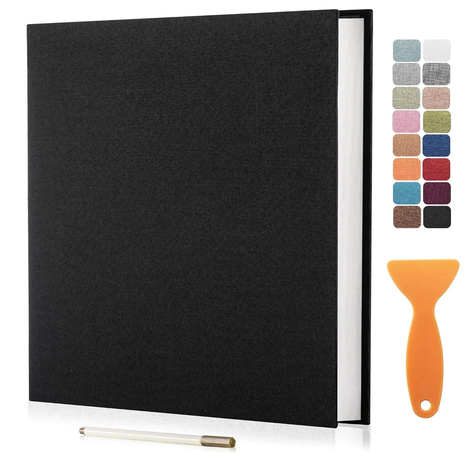 Large Self-Adhesive Scrapbook Photo Album, Magnetic Linen Cover, 40 Pages for 4x6 5x7 8x10 Photos, DIY Memory Book with Metal Pen for Family and Wedding Gifts