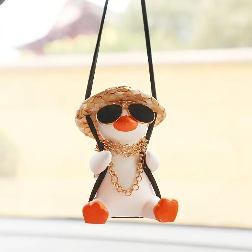 Cute Hanging Car Decoration for Summer, Cool Swinging Duck Car Decor Rearview Mirror Hanging Pendant, Cars Stuff, Cute Car Accessories, Girly Car Accessories, Pink, Yellow, Car Supplies for Girls