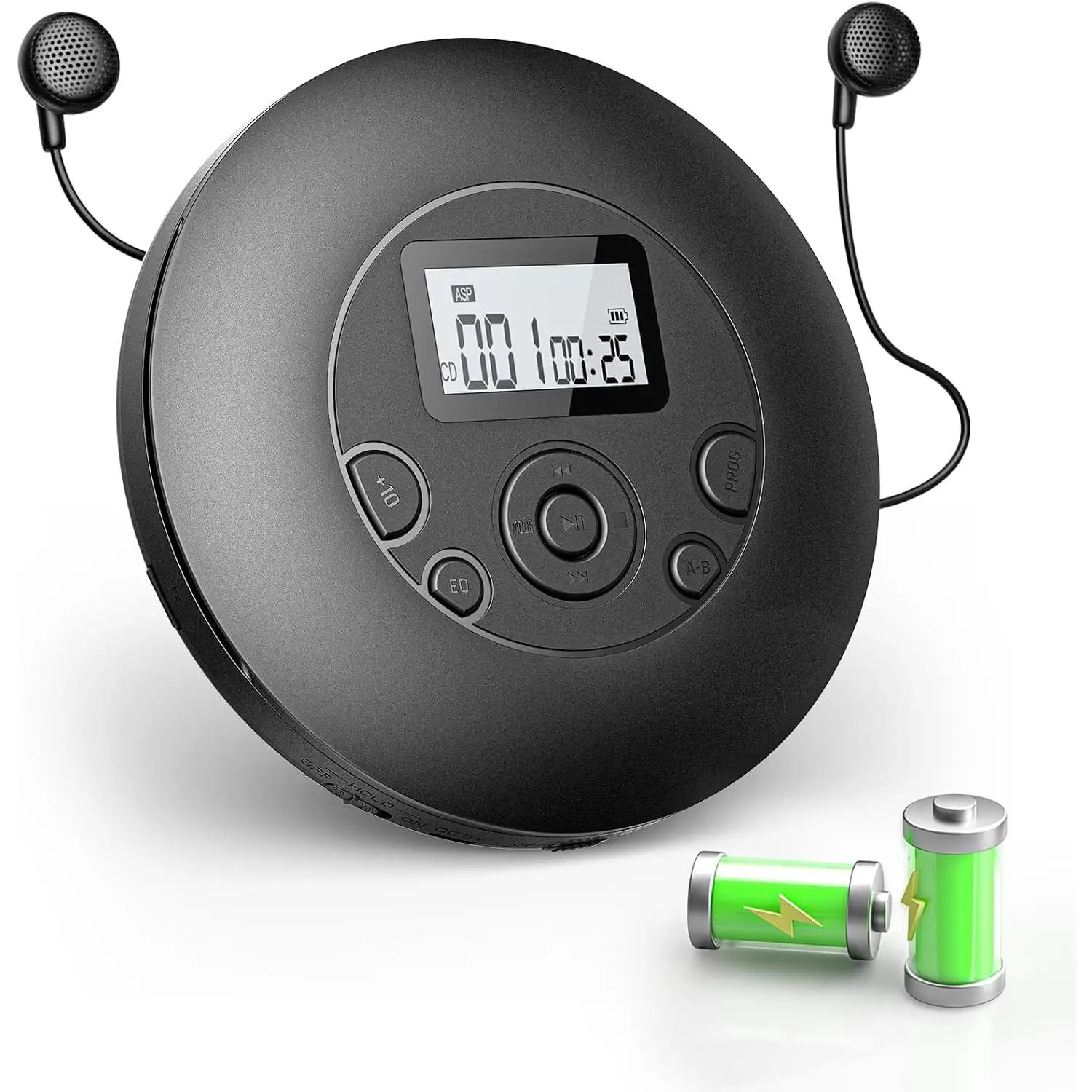 Portable CD Player Rechargeable with Headphones for   Travel | Discman CD Player with Anti-Skip, Large Backlit Screen, AUX  and Headphones, Supports CD/MP3/WMA/TF Card