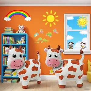 2pcs 3D Standing Cartoon Cow Balloons, Birthday Party Atmosphere Decor, Event Gift Props, Indoor Outdoor Room Decoration