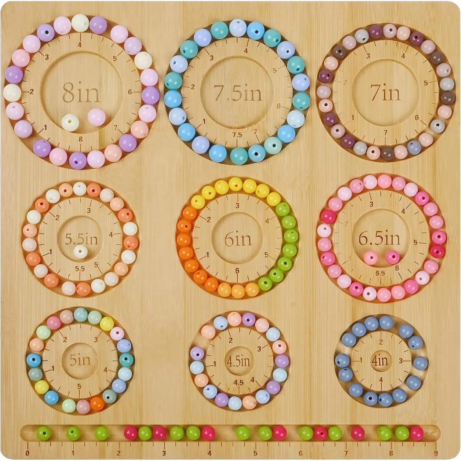 Bead Boards for  Making with 9 Bracelet Sizes  Bracelet Making Beading Tray 4” 4.5" 5” 5.5” 6” 6.5" 7" 7.5" 8” Wooden Bracelet Sizer Measurement Design Tool