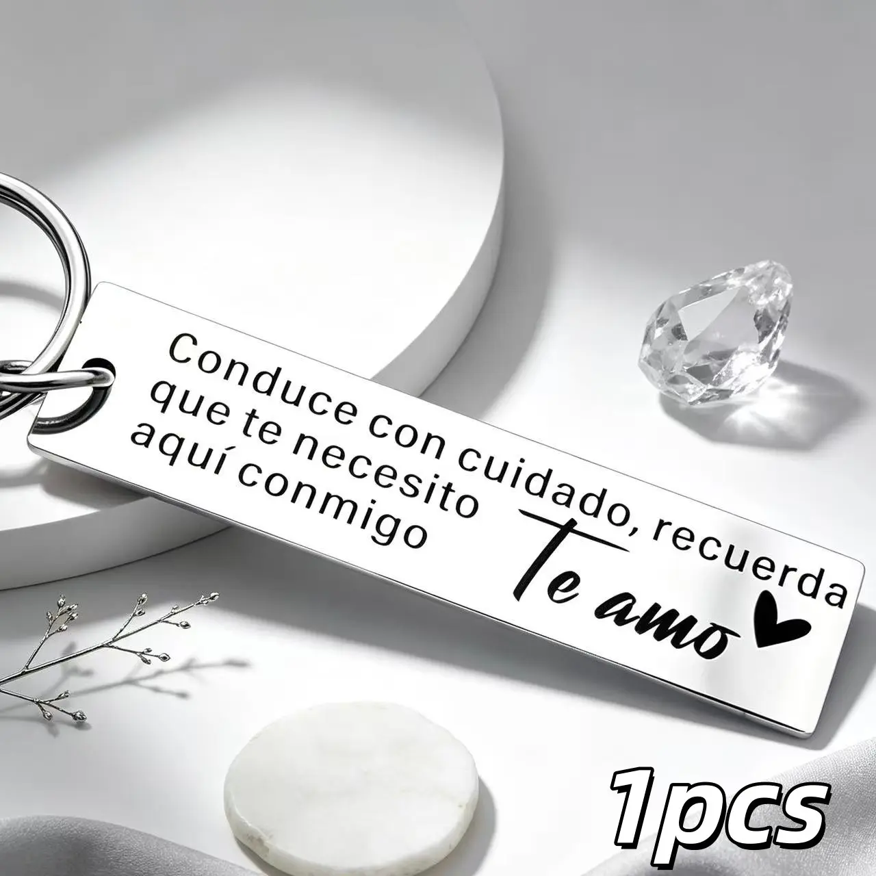 1 piece Spanish love quotes stainless steel keychain - Spanish text "I drive to drive you. I need your permission. / I love you" - For women, wives, girlfriends on birthdays, anniversaries, Valentine's Day / Birthday / Christmas gifts - Durable keychain