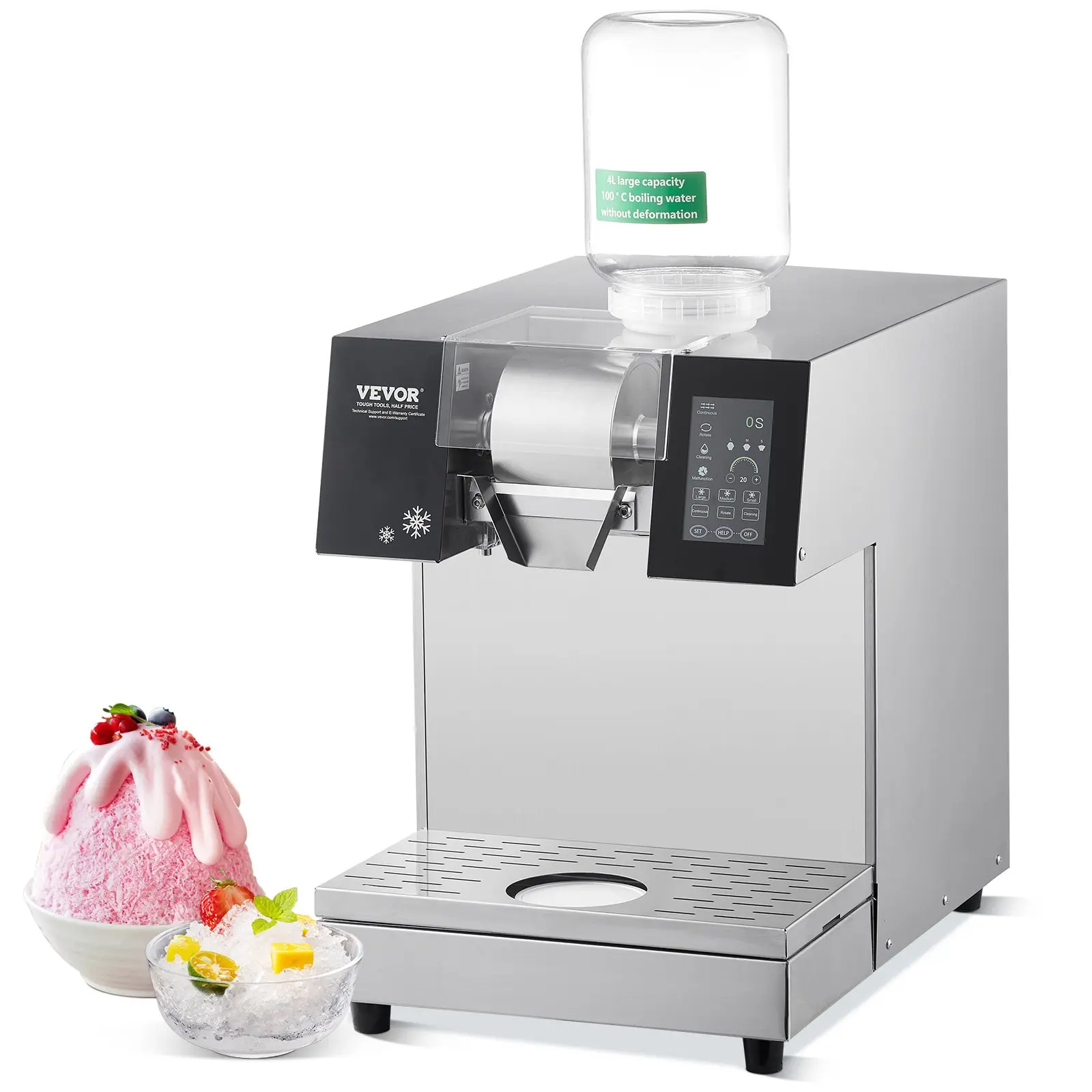 VEVOR Commercial Stainless Steel Snowflake Ice Machine, 240kg/24h Output, 700W Compressor, High-Performance Motor, Rapid Cool Liquid Cooling System, 2 4L Baskets, Indoor & Outdoor Use, Ideal for Cafes, Pastry Shops