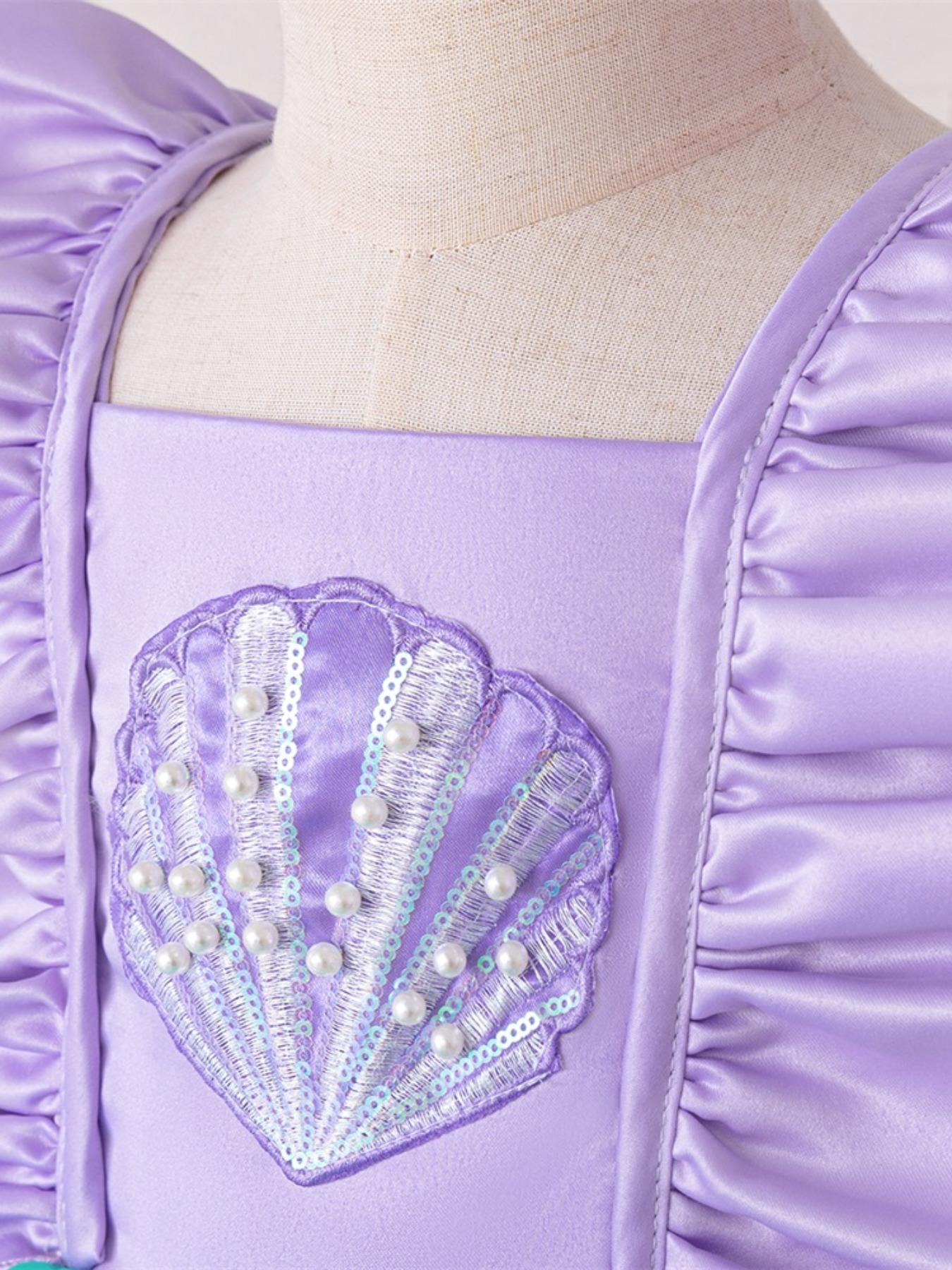 Girl's Contrast Sequin Ruffle Trim Tiered Layer Mermaid Dress, Elegant Butterfly Sleeve Square Neck Fit & Flare Dress for Party, Princess Quince Dresses, Kids Clothes for All Seasons