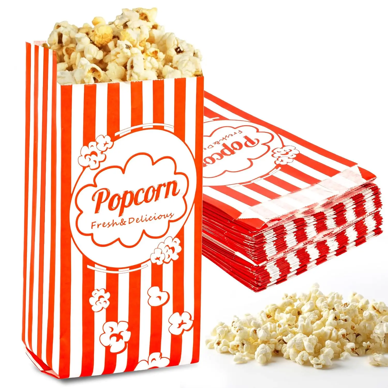 100 count Popcorn Bags 1oz - Small Disposable Paper Bags for Popcorn | Popped Kernels Mini Containers, Movie Night Supplies for Halloween, Christmas, Carnival Party, Popcorn Machine Accessories