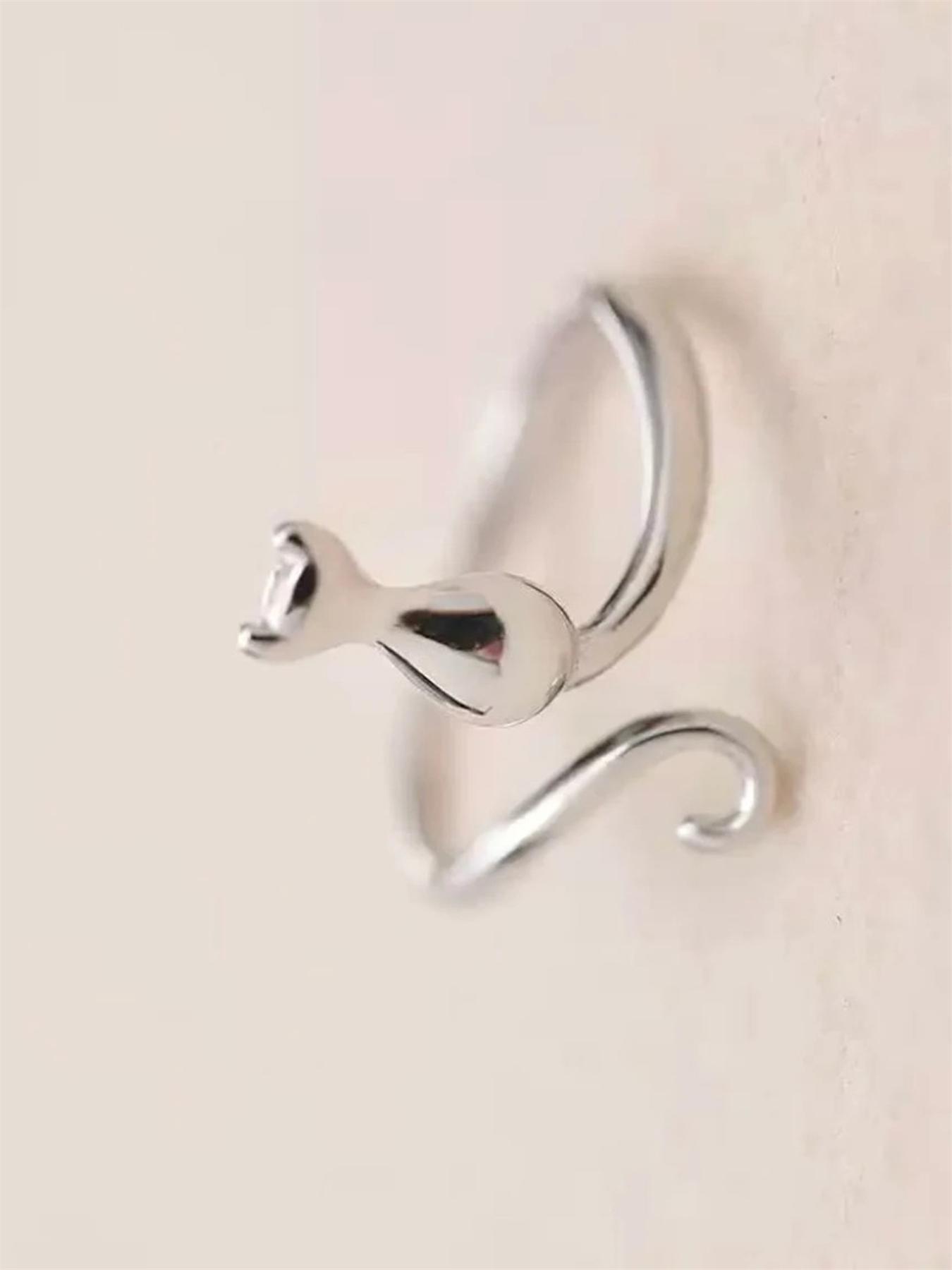 Cute Cat Design Animal Feature Cuff Ring, Adjustable Rings, Copper Material, Accessories for Women & Girls, Jewelry for Party, Daily Clothing Decor, Jewelry for Anniversary Gift, Jewelry For Birthdays, Adjustable Fit