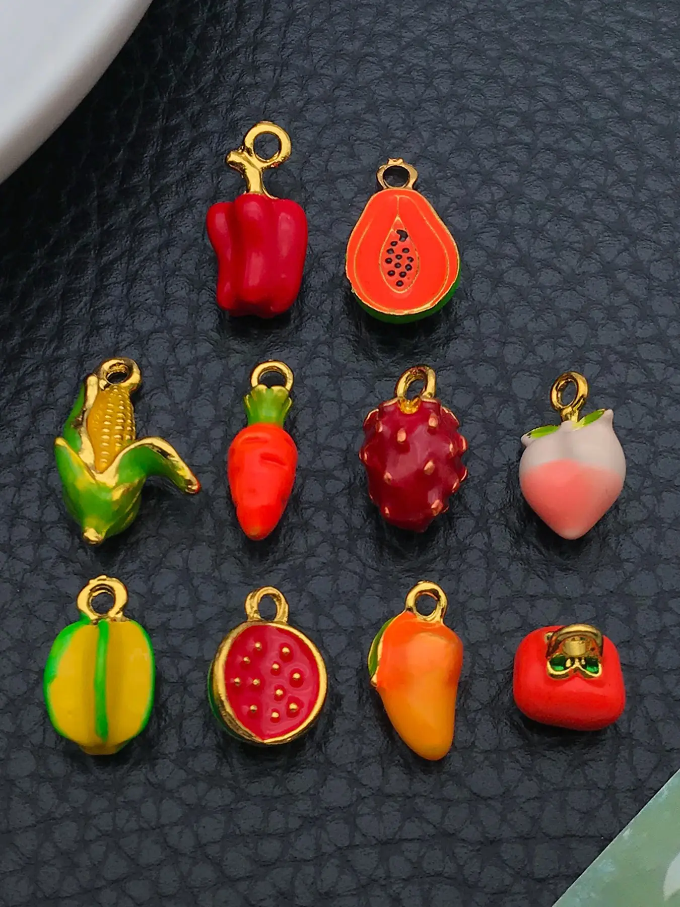 10pcs 3D Fruit Enamel Metal Charms Strawberry Peach Corn Carrot Papaya Alloy Pendants DIY Jewelry Making Supplies for Bracelet Necklace Earring Handmade Crafts