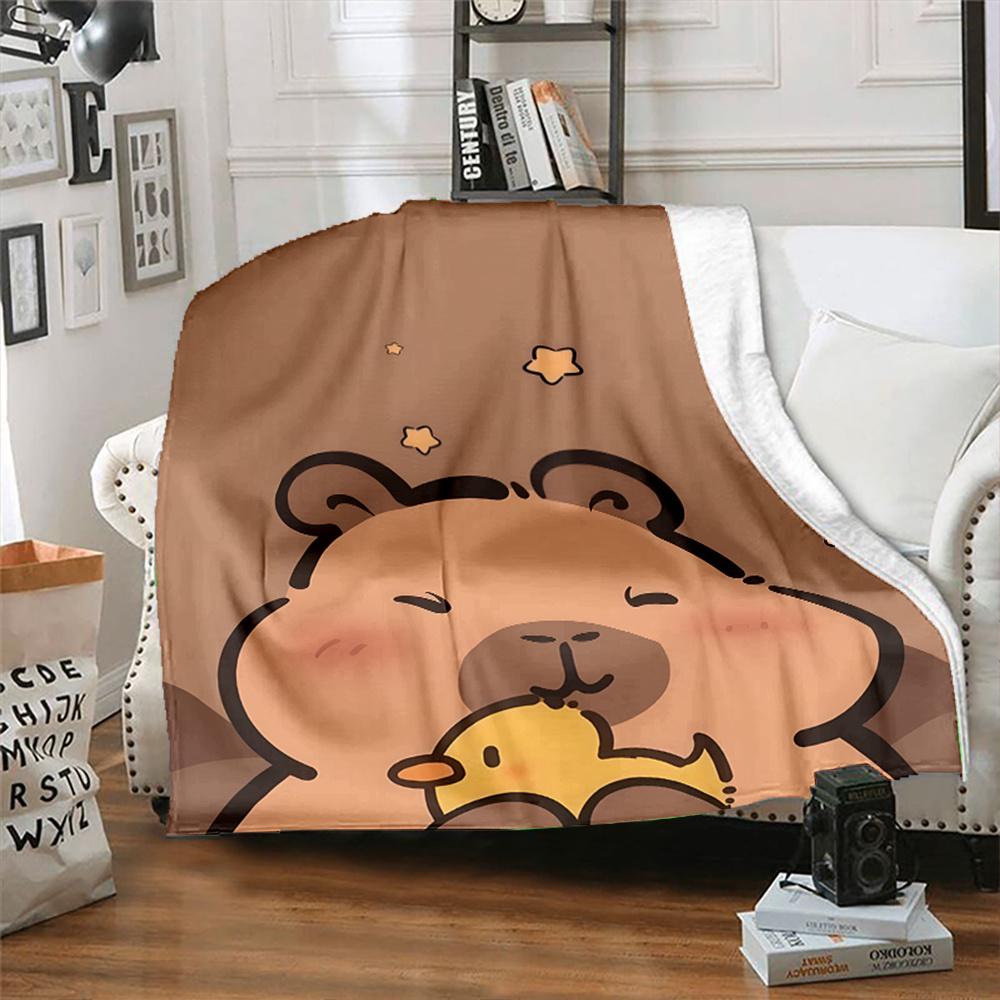 Soft Flannel Cartoon Capybara Blanket - Digital Printed Reversible Polyester Flannel, Suitable for Home Office Nap All Year Round, Modern Style - Gift for Family and Friends