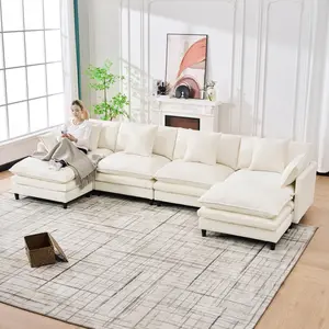 Aobtkel® 140.9-in U-Shaped Modular Sectional Sofa, Soft Cashmere Fabric Beige Indoor Furniture for Living Room/Bedroom with 2 Movable Ottomans, 4 Cushions, 2 Throw Pillows