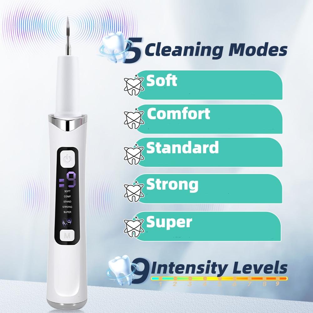 Electric Tooth Cleaner with LED Light, 4 Modes Teeth Cleaning Tool , With 2 Cleaning Heads, Oral Care Teeth Cleaning Tool USB Rechargeable Teeth Cleaning Machine